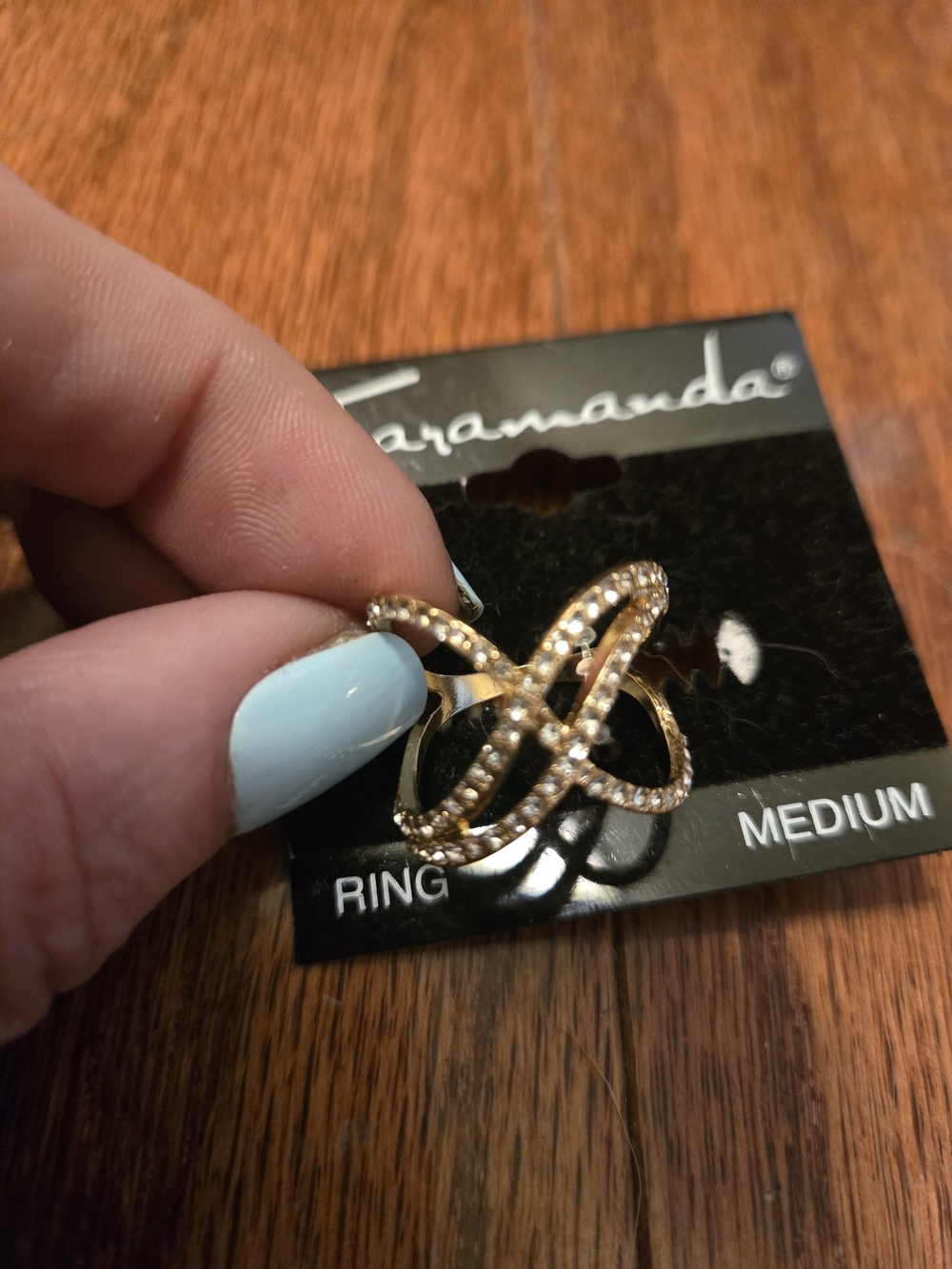 Faramanda Gold-Tone Crisscross Crystal Ring - Fits 7